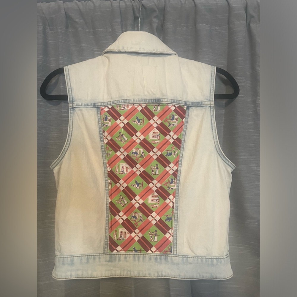 Customized One of a Kind embellished Denim Original Jean Vest Size M
